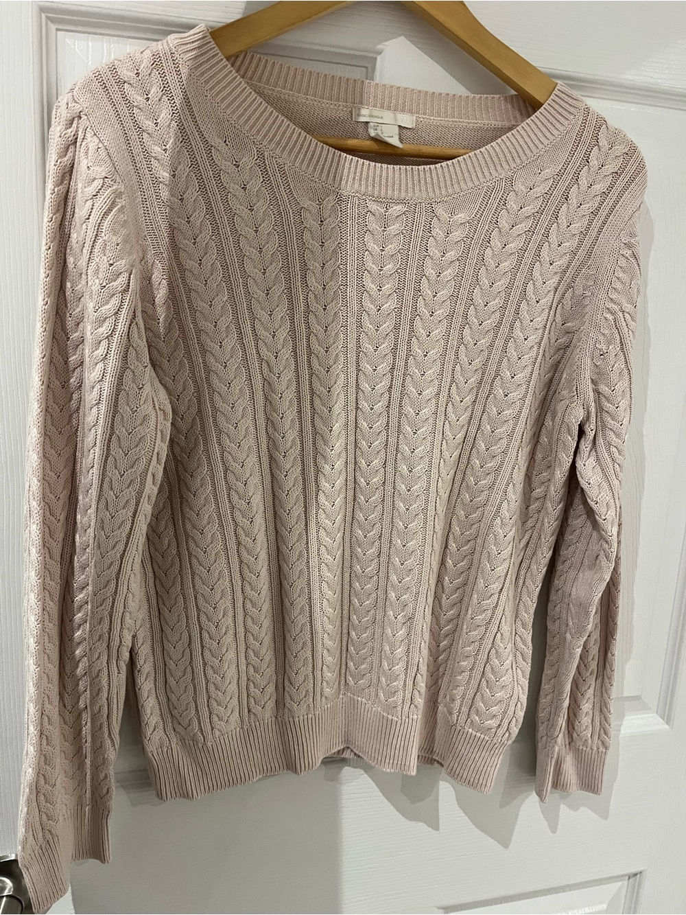 H&M Soft Pink Beige Cable Knit Crewneck Sweater Pullover Size Large